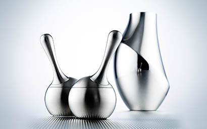 Coloured background Explorer of Georg Jensen salt and pepper set and water jug