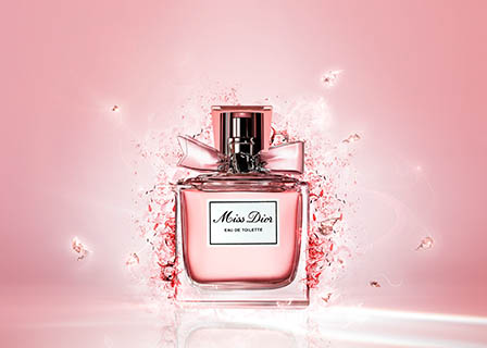 Creative still life product Photography of Miss Dior perfume bottle