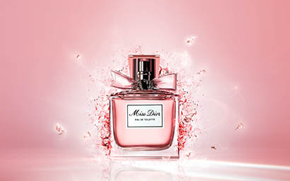 Creative still life product Photography of Miss Dior perfume bottle