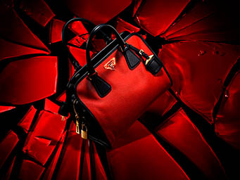 Creative still life product Photography of Prada handbag