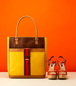 Coloured background Explorer of Handbag and sandals