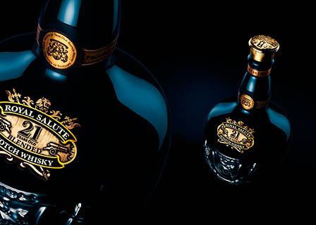 Black background Explorer of Chivas Royal Salute whisky bottle