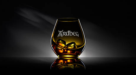 Drinks Photography of Ardbeg whisky glass