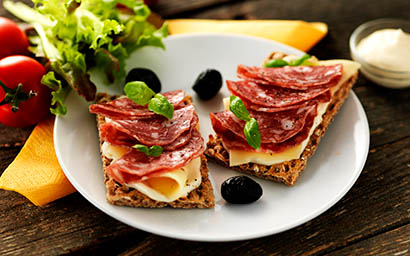 Food Photography of Ryvita salami and cheese