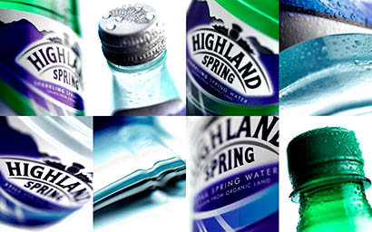 Bottle Explorer of Highland Spring water bottles close ups