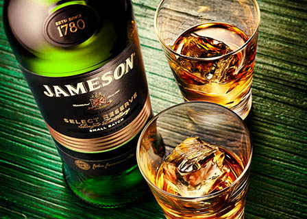 Drinks Photography of Jameson whisky bottle and serves