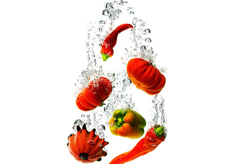 White background Explorer of Vegetables sumberged in water