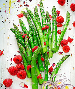 Fruits and vegetables Explorer of Asparagus and raspberry salad