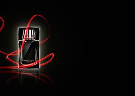 Black background Explorer of Dior Homme Sport fragrance bottle