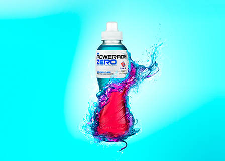 Coloured background Explorer of Powerade Zero sports drink bottle