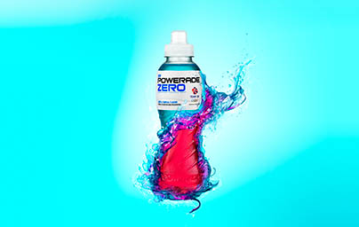 Coloured background Explorer of Powerade Zero sports drink bottle