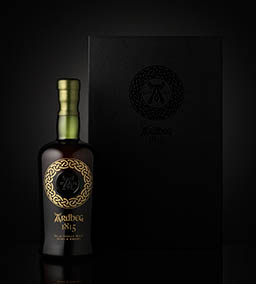 Black background Explorer of Ardbeg whisky bottle and box