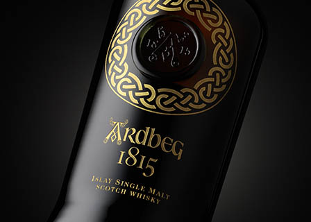 Black background Explorer of Ardbeg whisky bottle