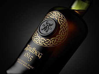 Black background Explorer of Ardbeg whisky bottle