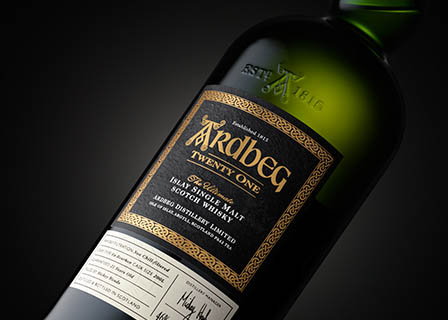 Whisky Explorer of Ardbeg whisky bottle label close up