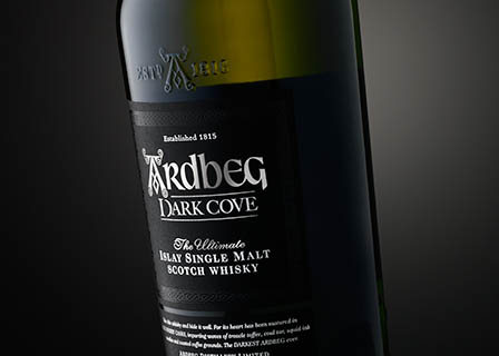 Bottle Explorer of Ardbeg whisky bottle label close up