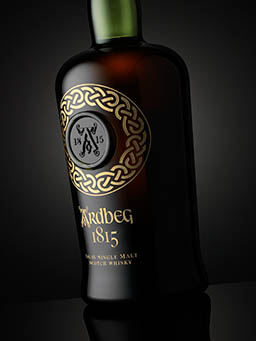 Black background Explorer of Ardbeg whisky bottle