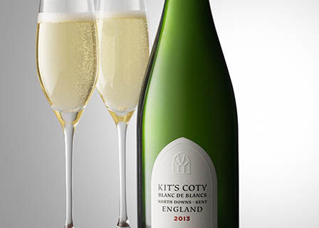 Glass Explorer of Kit's Coty champagne bottle and serve
