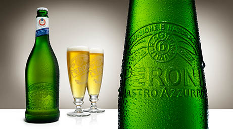 Advertising Still life product Photography of Peroni lager bottle and serve