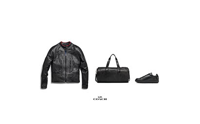 Mens fashion Explorer of Coach men's leather jacket trainers and travel bag