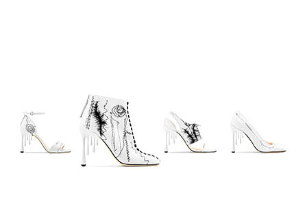 White background Explorer of Christopher Kane leather ankle boots sandals and stilletoes