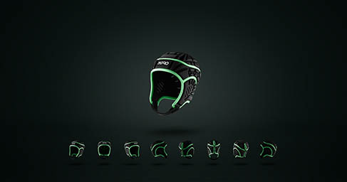 Black background Explorer of Npro rugby head guard