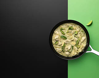 Coloured background Explorer of Scratch meals thai green curry