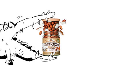 White background Explorer of Meridian peanut butter jar