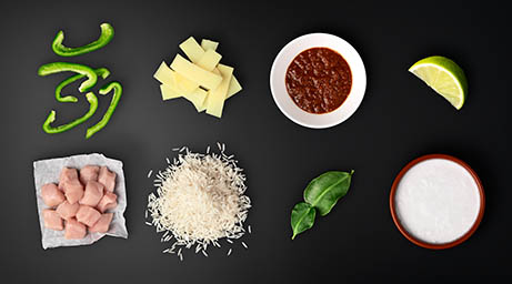 Black background Explorer of Scratch Meals ingredients shot