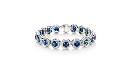 Fine jewellery Explorer of Robert Glen saphire and diamonds platinum bracelet