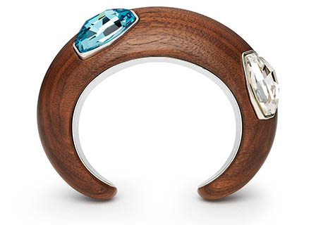 White background Explorer of Swarovsky & Kutur wood cuff with crystals