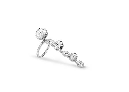 White background Explorer of Swarovsky white gold ring with crystals