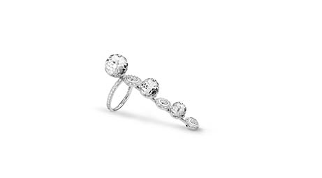 White background Explorer of Swarovsky white gold ring with crystals
