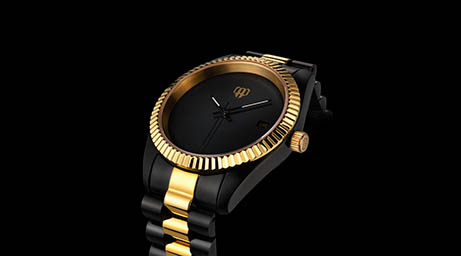 Black background Explorer of Men's watch with black and gold bracelet