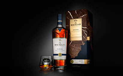 Advertising Still life product Photography of Macallan whisky bottle and serve box set
