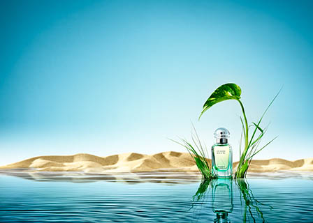 Cosmetics Photography of Hermes Un Jardin fragrance bottle