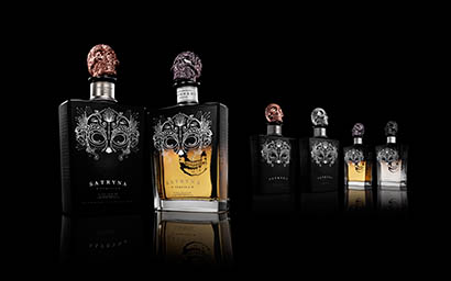 Black background Explorer of Satryna Tequila bottles