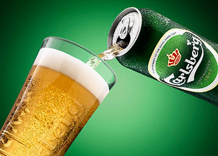 Drinks Photography of Carlsberg beer pour from the can