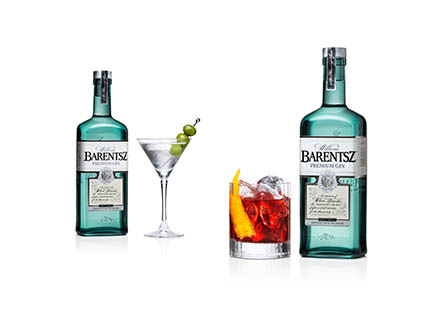 Glass Explorer of Barentsz gin bottle and serve