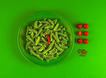 Coloured background Explorer of Barilla fusillini pasta