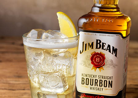 Glass Explorer of Jim Beam bourbon whiskey bottle and serve