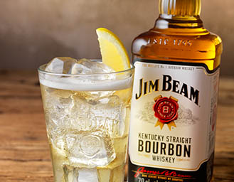 Drinks Photography of Jim Beam bourbon whiskey bottle and serve