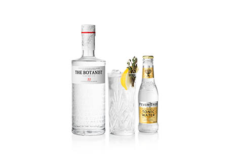 Drinks Photography of The Botanist gin bottle and serve