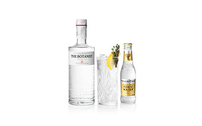 White background Explorer of The Botanist gin bottle and serve