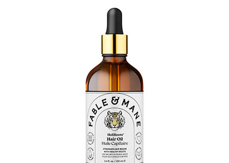 Cosmetics Photography of Fable & Mane hair care oil bottle