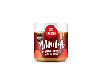 White background Explorer of Mani Life peanut butter jar