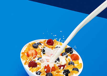 Food Photography of Koko milk cereal with milk splash