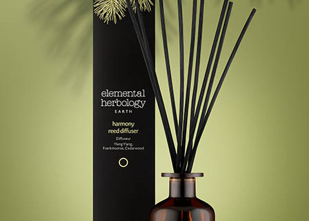 Coloured background Explorer of Elemental Herbology diffuser with foliage