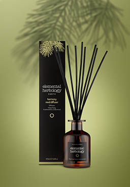 Cosmetics Photography of Elemental Herbology diffuser with foliage