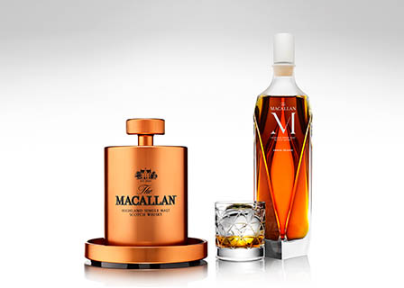 Advertising Still life product Photography of Macallan whisky bottle and serve